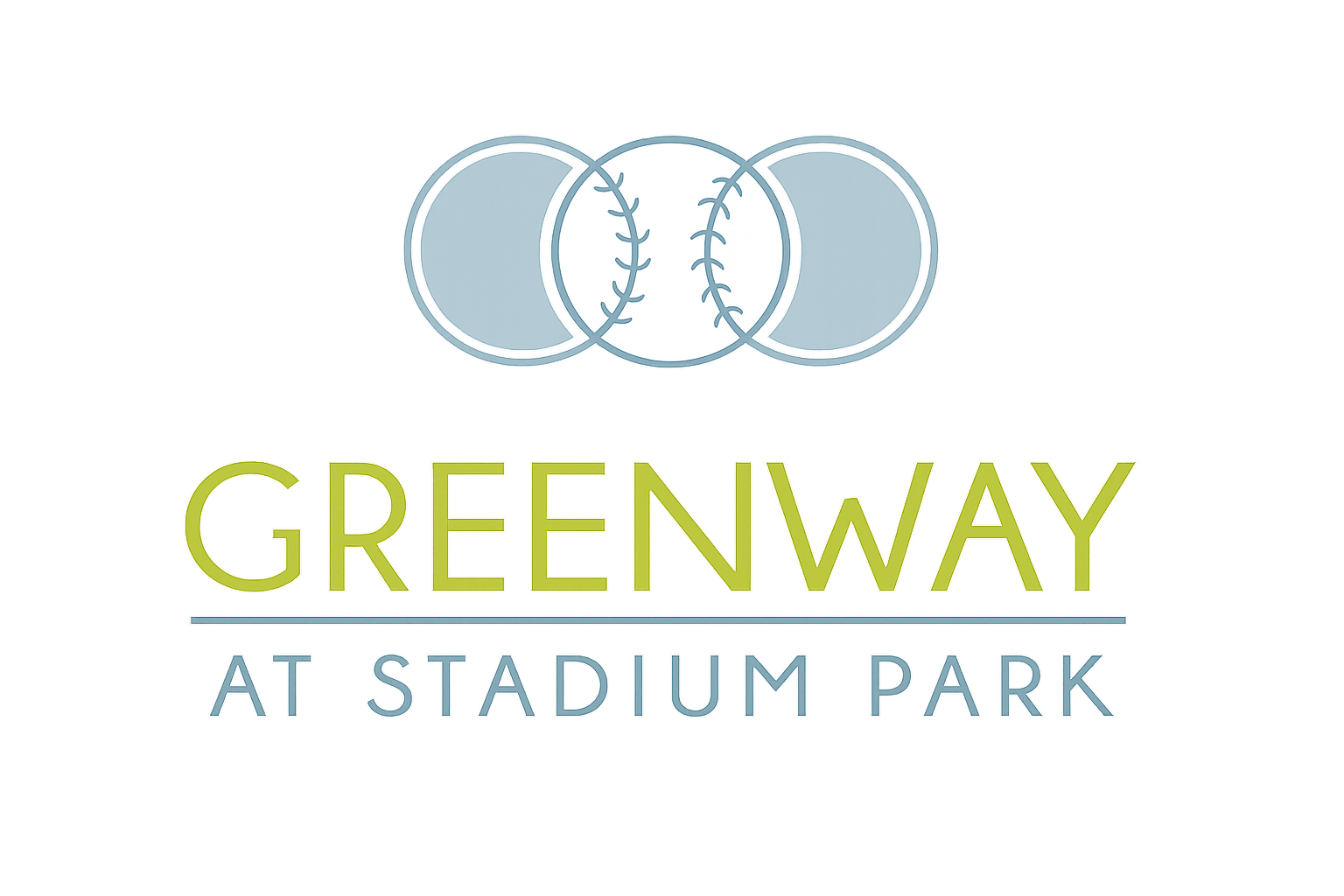 A logo for Greenway at Stadium Park featuring baseballs.